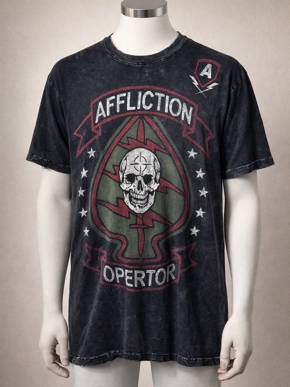 Affliction Operator Graphic Tee Skull Wings Black Size Large